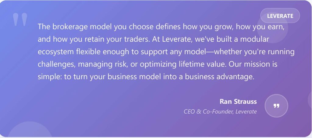 Infographic showing a quote from Leverate's CEO