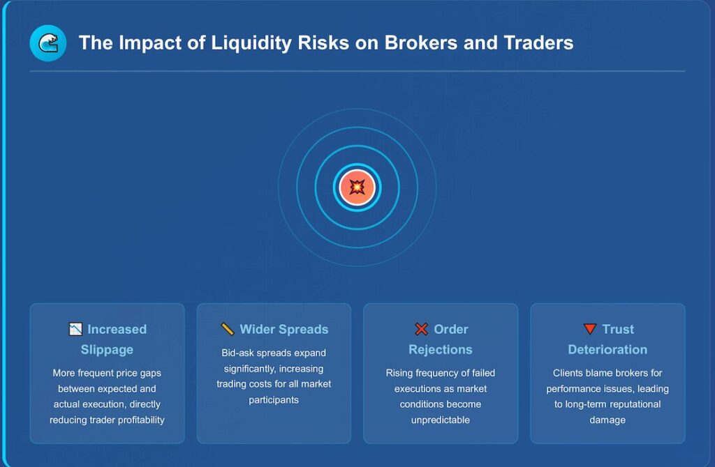Infographic showing the impact of liquidity risks on brokers and traders