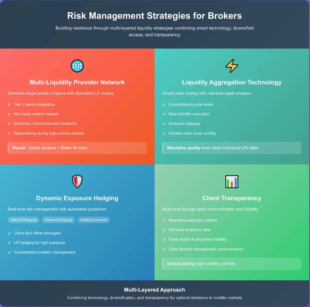Infographic showing 4 main risk management strategies for brokers